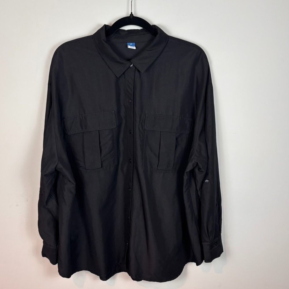 Old Navy Womens Black Button up Double Pocket Utility‎ Shirt 2X workwear classic